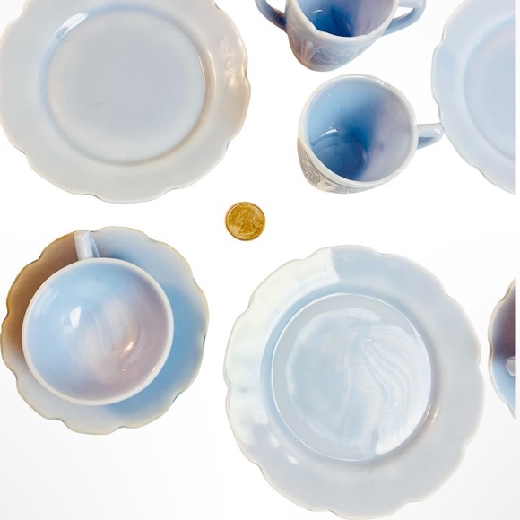 Complete 1930s Vintage Jeannette Cherry Blossom Delphite Blue 14 Pc Child's Set - Picture 3 of 10